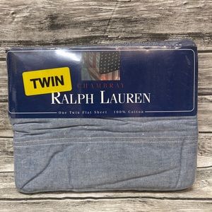 Vintage Ralph Lauren Blue Chambray TWIN Flat Sheet Made in USA - BRAND NEW!